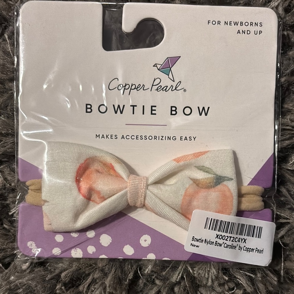 Copper Pearl Bowtie Bow - Cream with Peach Accents